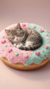 Η Pusheen κοιμάται σε ένα κρεβάτι σε σχήμα λουκουμά, μια εξαιρετικά χαριτωμένη ταπετσαρία kawaii για λάτρεις των γατών. — iPhone 7 Plus Ταπετσαρία