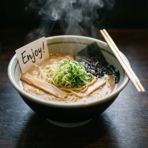 Κοντινό πλάνο ενός μπολ με αχνιστό ramen που παραδόθηκε με προσωπικό σημείωμα. — Galaxy Watch Ταπετσαρία