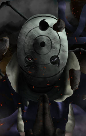 Σκούρο έργο τέχνης του Uchiha Obito με μάσκα Rinne Sharingan ταπετσαρία. — Galaxy Tab S10+ Ταπετσαρία