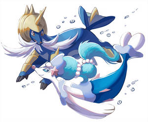 Samurott και Primarina — Λευκή αισθητική Ταπετσαρία