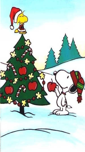 Ταπετσαρία Snoopy Χριστουγεννιάτικη Μηλιά — Snoopy χριστούγεννα Ταπετσαρία