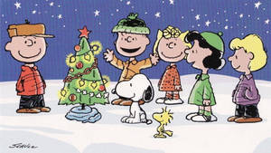 Ταπετσαρία Snoopy Χριστουγεννιάτικο Στολισμένο Δέντρο — Snoopy χριστούγεννα Ταπετσαρία