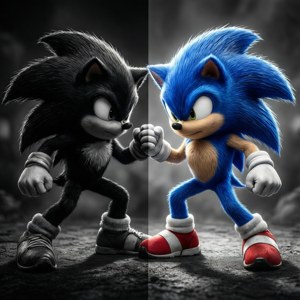 Ο Sonic παλεύει με τη σκιά του, διπλή φύση. — Motorola Razr 2026 Ταπετσαρία