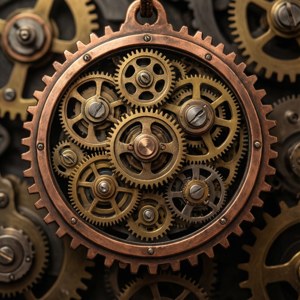 Ένα steampunk σήμα εμπιστοσύνης με χάλκινα γρανάζια και μπρούτζινες πινελιές σε μηχανικό φόντο. — Motorola Razr 2026 Ταπετσαρία