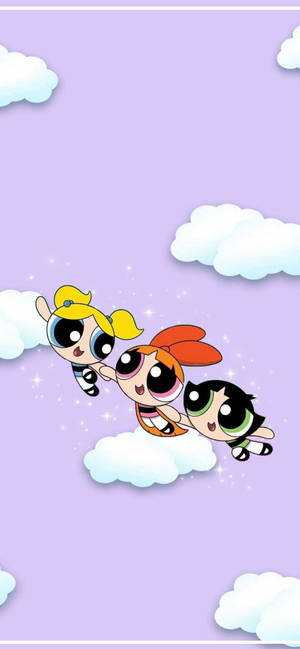 Ταπετσαρία The Powerpuff Girls μωβ ουρανός — iPhone 14 Pro Ταπετσαρία