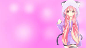 Yuno Gasai με Κουκούλα σε Kawaii Ροζ Φόντο — Γλυκιά anime κοπέλα Ταπετσαρία