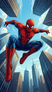 Δυναμικό επίπεδο διανυσματικό Spiderman που πηδά από ουρανοξύστη — iPhone 6 Ταπετσαρία