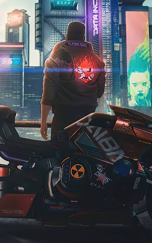 Άντρας Με Μπουφάν Στο Cyberpunk Για Android — Galaxy Tab Active5 Ταπετσαρία