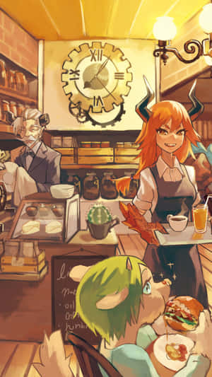 Φόντο Anime Cafe — Γλυκιά anime κοπέλα Ταπετσαρία
