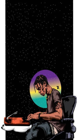 Μια καλλιτεχνική ταπετσαρία Astroworld με τον Travis Scott στο διάστημα. — Αληθινό Μαύρο Ταπετσαρία