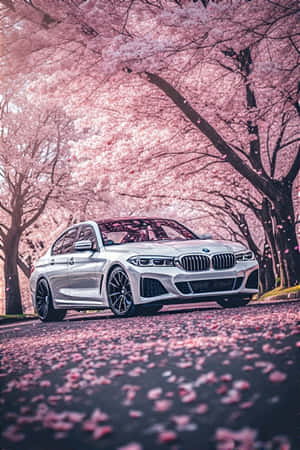 BMW, ανθισμένες κερασιές, άνοιξη, αισθητική, ταπετσαρία αυτοκινήτου, λουλούδια, γαλήνιο, ήρεμο, φύση, πολυτελές αυτοκίνητο — Bmw Ταπετσαρία