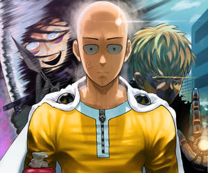 Ταπετσαρία Αστείο Anime Saitama με Genos — Ανιμέ ζευγάρι GIF Ταπετσαρία