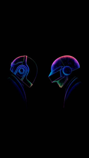 Ταπετσαρία AMOLED με Daft Punk σε λαμπερά χρώματα μπλε, μωβ και πράσινου.