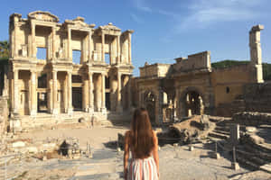 Βιβλιοθήκη του Κέλσου Γυναίκα που Κοιτάζει τα Ερείπια — 蓝天 Ταπετσαρία