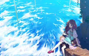 Γαλήνιο anime τοπίο με μαγευτικό ηλιοβασίλεμα — Όμορφο anime Ταπετσαρία