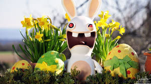Rabbid από Rayman με πολύχρωμα πασχαλινά αυγά για το Πάσχα, πασχαλινή ταπετσαρία — iMac Ταπετσαρία