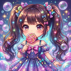 Chibi anime κορίτσι με γλειφιτζούρι και λαμπερό φόρεμα — Motorola Razr 2026 Ταπετσαρία