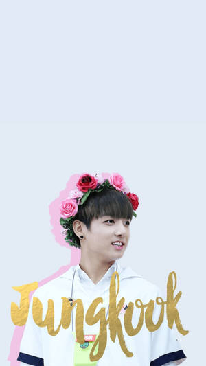 Γλυκός BTS Jungkook με Ροζ Στεφάνι Λουλουδιών — Χαριτωμένο bts Ταπετσαρία