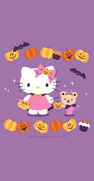 Ταπετσαρία Γραφικό Hello Kitty Halloween Μωβ — Hello Kitty Χαλοουίν Ταπετσαρία