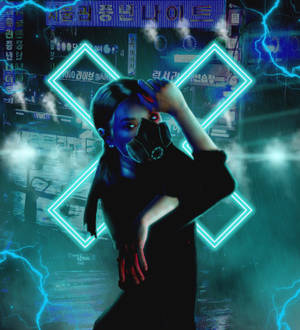 Ταπετσαρία cyberpunk κορίτσι με μάσκα σε νέον μπλε φόντο — Nubia Flip Ταπετσαρία