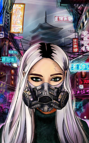 Φανταστική κυρία με μάσκα από το Cyberpunk — Galaxy Tab S9 Ταπετσαρία