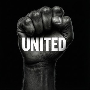 Μαύρη γροθιά με το κείμενο 'UNITED', τυπογραφικό στιλ. — Tecno Phantom V Flip Ταπετσαρία
