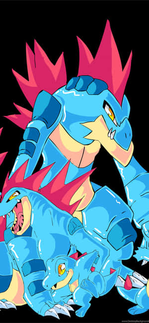 Εξέλιξη Totodile - Totodile, Croconaw και Feraligatr σε μαύρο φόντο