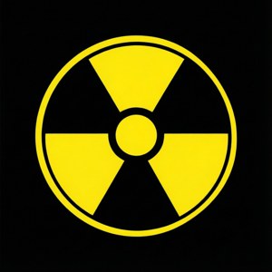 Μια επίπεδη απεικόνιση ενός τριφυλλοειδούς συμβόλου ακτινοβολίας σε μαύρο φόντο. — Motorola Razr 2026 Ταπετσαρία