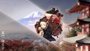 Ταπετσαρία Demon Slayer της Kamado Nezuko να κάθεται μέσα σε ένα ξύλινο κουτί.