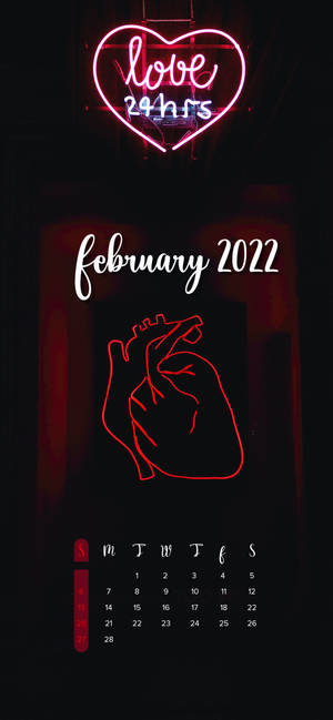 Ταπετσαρία ημερολογίου Neon Heart Φεβρουαρίου 2022 — iPhone 17 Ταπετσαρία