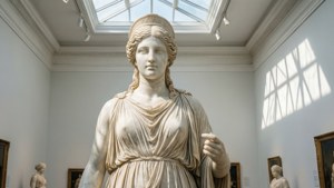 Ένα διαχρονικό λευκό μαρμάρινο άγαλμα σε μια γκαλερί, που ακτινοβολεί κλασική κομψότητα. — Λευκή αισθητική Ταπετσαρία