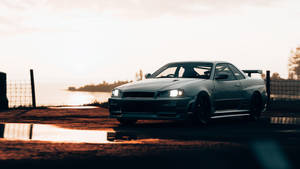 Ιαπωνικά αυτοκίνητα JDM στο ηλιοβασίλεμα — Jdm Cars Ταπετσαρία