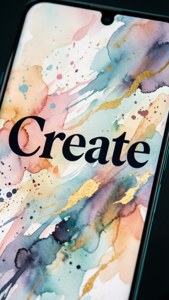 Pixel 8 με ταπετσαρία τυπογραφίας 'Create' και πιτσιλιές ακουαρέλας