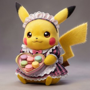 Ο Pikachu με στολή καμαριέρας σερβίρει μακαρόνς, ένα χαριτωμένο και kawaii wallpaper.