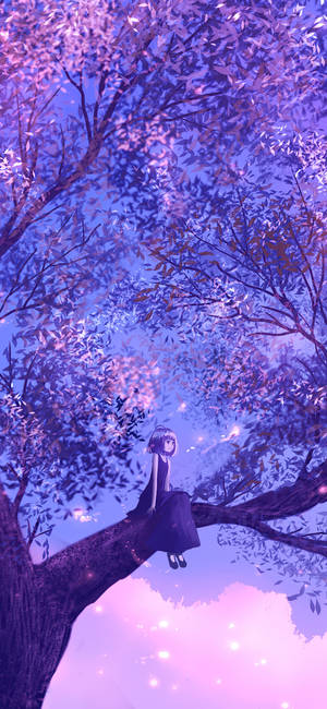 Κορίτσι Σε Δέντρο Μωβ Anime Αισθητική — Galaxy S22 Ultra Ταπετσαρία