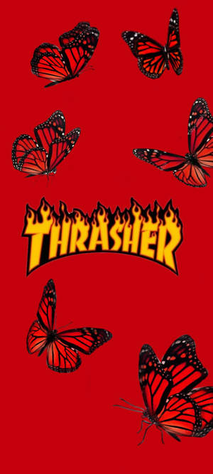 Thrasher Κόκκινες Πεταλούδες ταπετσαρία — iPhone Xs Ταπετσαρία