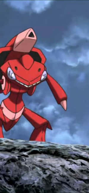 Κόκκινο Genesect Pokemon Πάνω Σε Βράχο — Redmi Note 17 Pro Max Ταπετσαρία