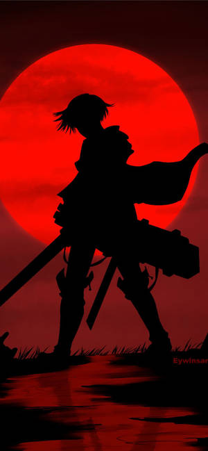 Κόκκινο Φεγγάρι Σιλουέτα Levi Attack on Titan iPhone — Galaxy S25 FE Ταπετσαρία