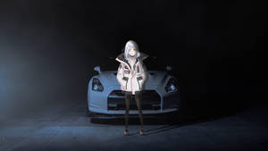 Ταπετσαρία λευκού Nissan anime αυτοκινήτου — Anime αυτοκίνητο Ταπετσαρία