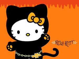 Ταπετσαρία Τέχνης Hello Kitty Halloween Μαύρη Γάτα — Hello Kitty Χαλοουίν Ταπετσαρία