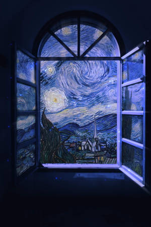 Μικτή Τέχνη Van Gogh Έναστρη Νύχτα Παράθυρο — Xiaomi Pad 8 Pro Ταπετσαρία