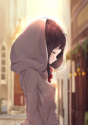 Ταπετσαρία Μοναχικό Κορίτσι Anime με Κουκούλα — Γλυκιά anime κοπέλα Ταπετσαρία