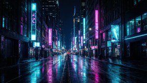 Ζωντανή νέον πόλη με βαθιά μαύρα για οθόνες OLED.