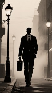 Μαύρη anime νουάρ ταπετσαρία με άντρα με κοστούμι μέσα στην ομίχλη. — Μαύρο anime Ταπετσαρία