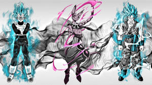 Dragon Ball Super broly Vegeta και San Goku σε λειτουργία super saiyan σε γκρι φόντο.