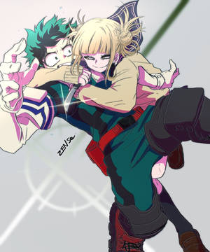 Η Toga να αγκαλιάζει τον Deku φαν άρτ ταπετσαρία. — Galaxy Z Fold 5 Ταπετσαρία
