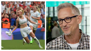 Ο Gary Lineker ποζάρει με το ανερχόμενο αστέρι Chloe Kelly — Ποδόσφαιρο GIF Ταπετσαρία
