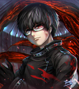 Ταπετσαρία Kaneki Ken με μαύρα μαλλιά και μπουφάν — Nubia Fold Ταπετσαρία