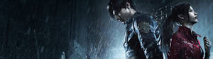 Ταπετσαρία HD διπλής οθόνης με τον Leon Scott Kennedy και την Claire Redfield από το Resident Evil 2 Remake — 3840x1080 Ταπετσαρία
