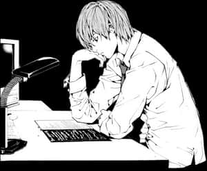 Ο Light Yagami σε Σκέψη στο Γραφείο